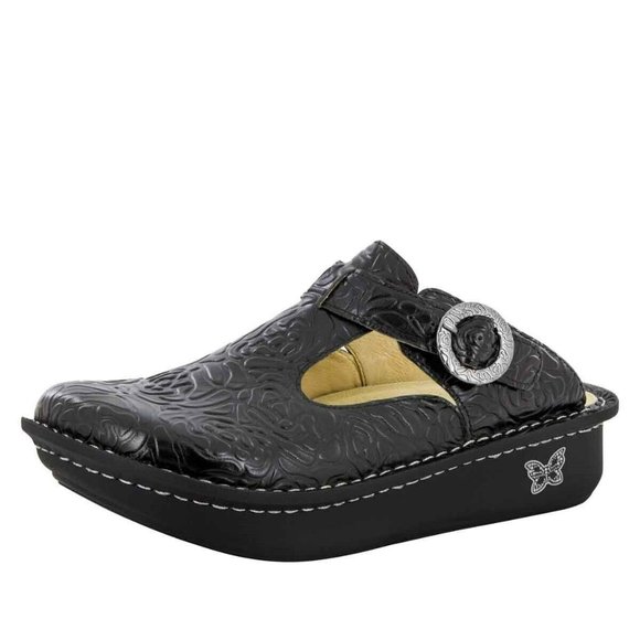 Alegria Shoes Alegria Classic Black Emboss Rose Open Back Clog